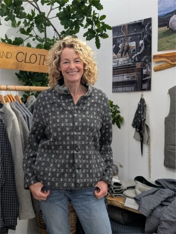 Kate Humble wearing Welsh wool jacket at Craft Festival Cardigan