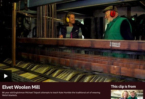 Kate Humble and Mike Tollput at Elvet Woollen Mill for the BBC