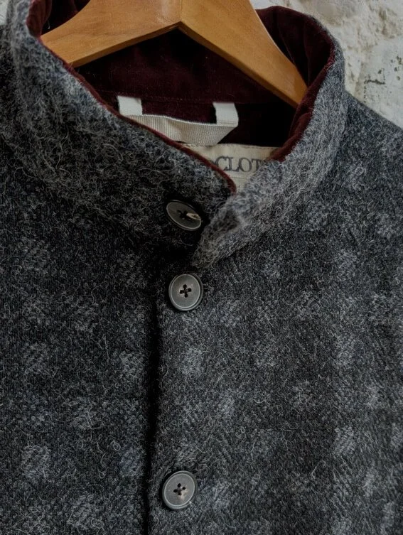 Elvet Jacket British wool tweed velvet lining straight collar